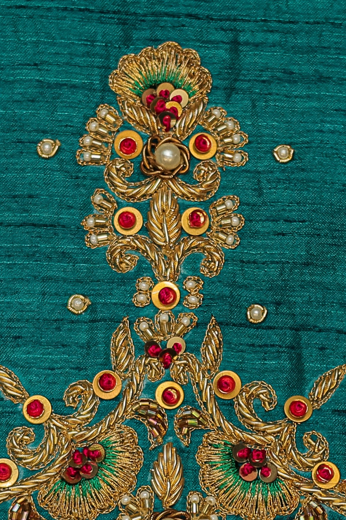 Festive Floral Embroidered Silk Unstitched Blouse with U Neck