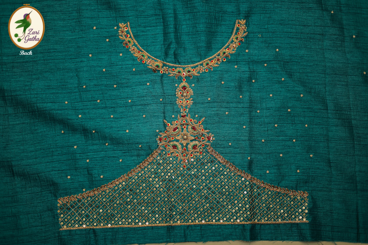 Festive Floral Embroidered Silk Unstitched Blouse with U Neck