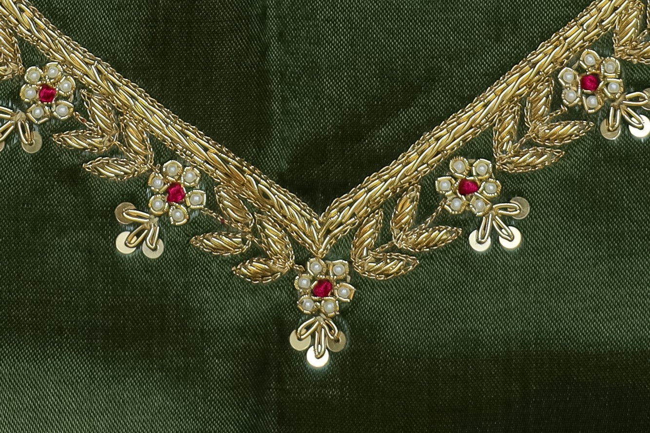 Aristocratic Silk Unstitched Blouse with Zari Thread Detailing with Sweetheat Neck