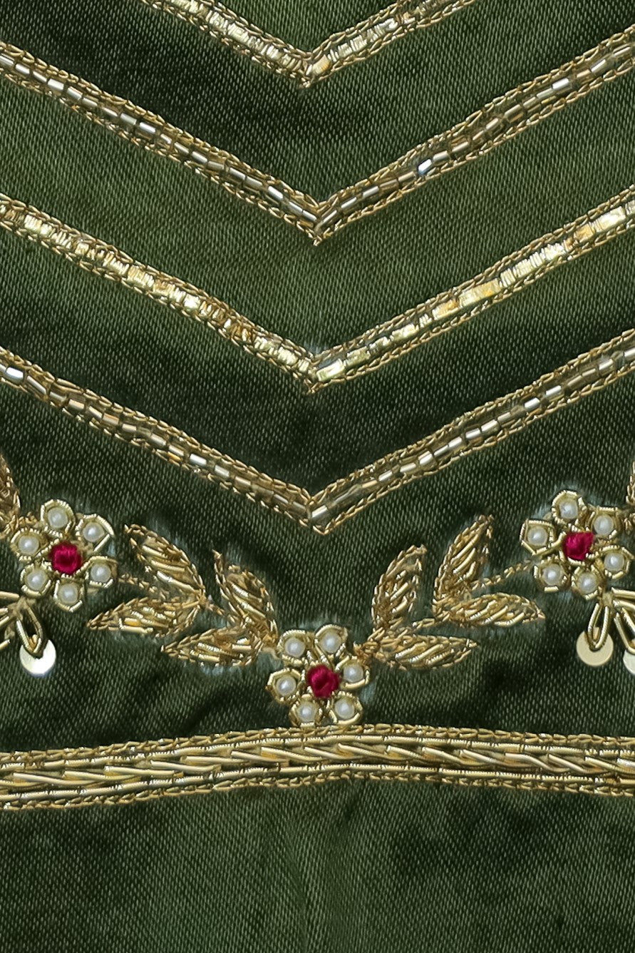 Aristocratic Silk Unstitched Blouse with Zari Thread Detailing with Sweetheat Neck