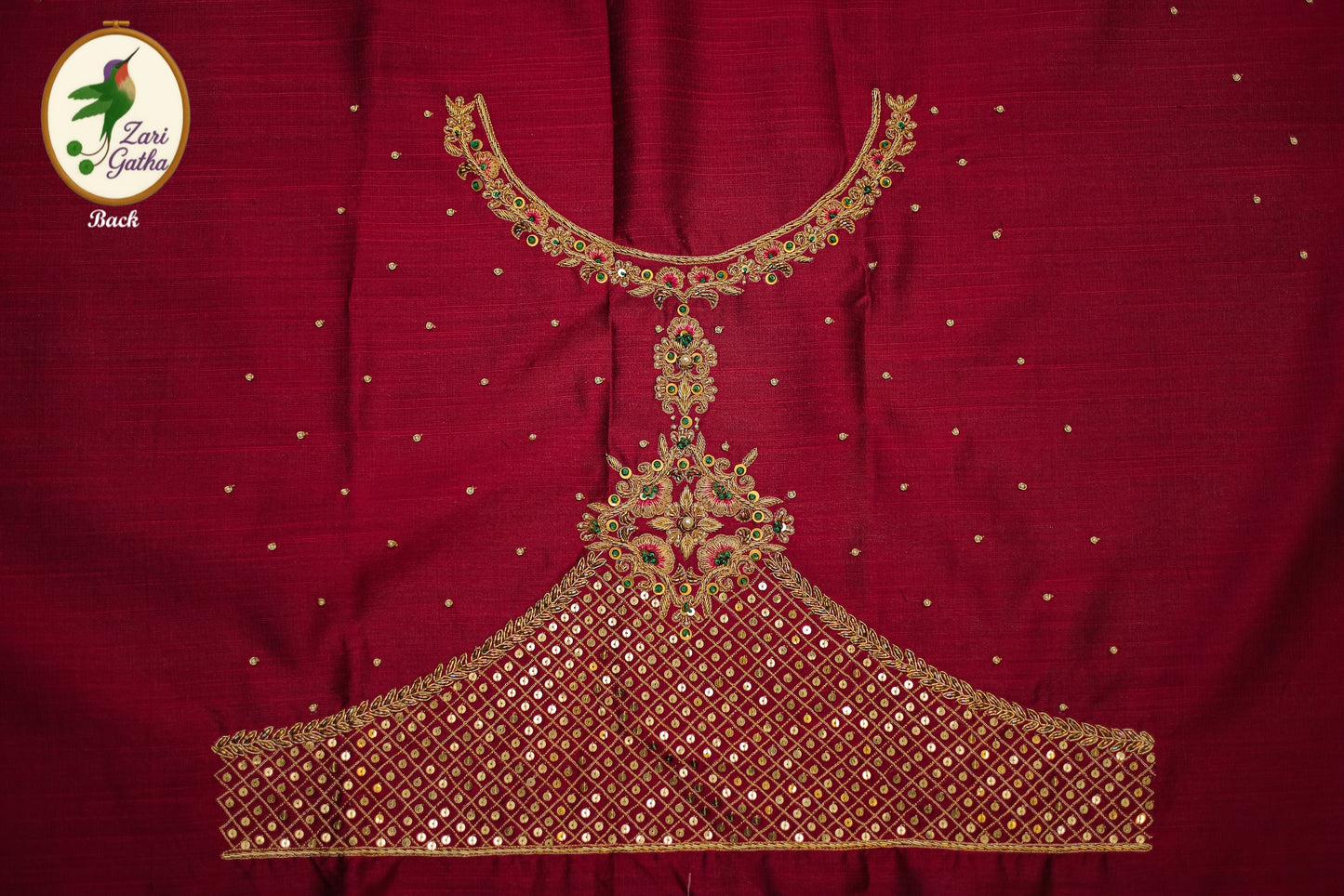 Festive Floral Embroidered Silk Unstitched Blouse with U Neck