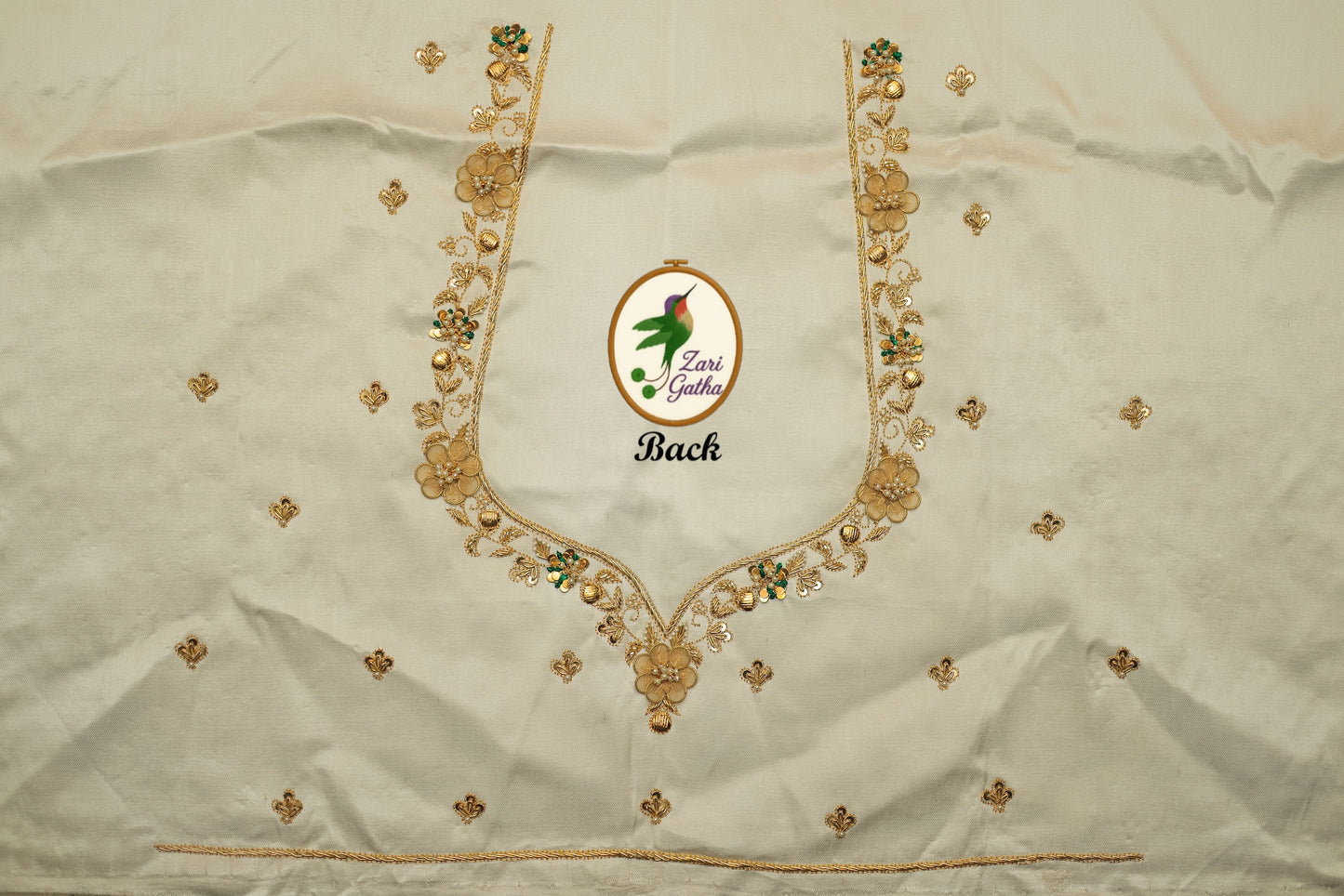 White Pearl Leaf Silk Unstitched Blouse with Sweetheart Neck