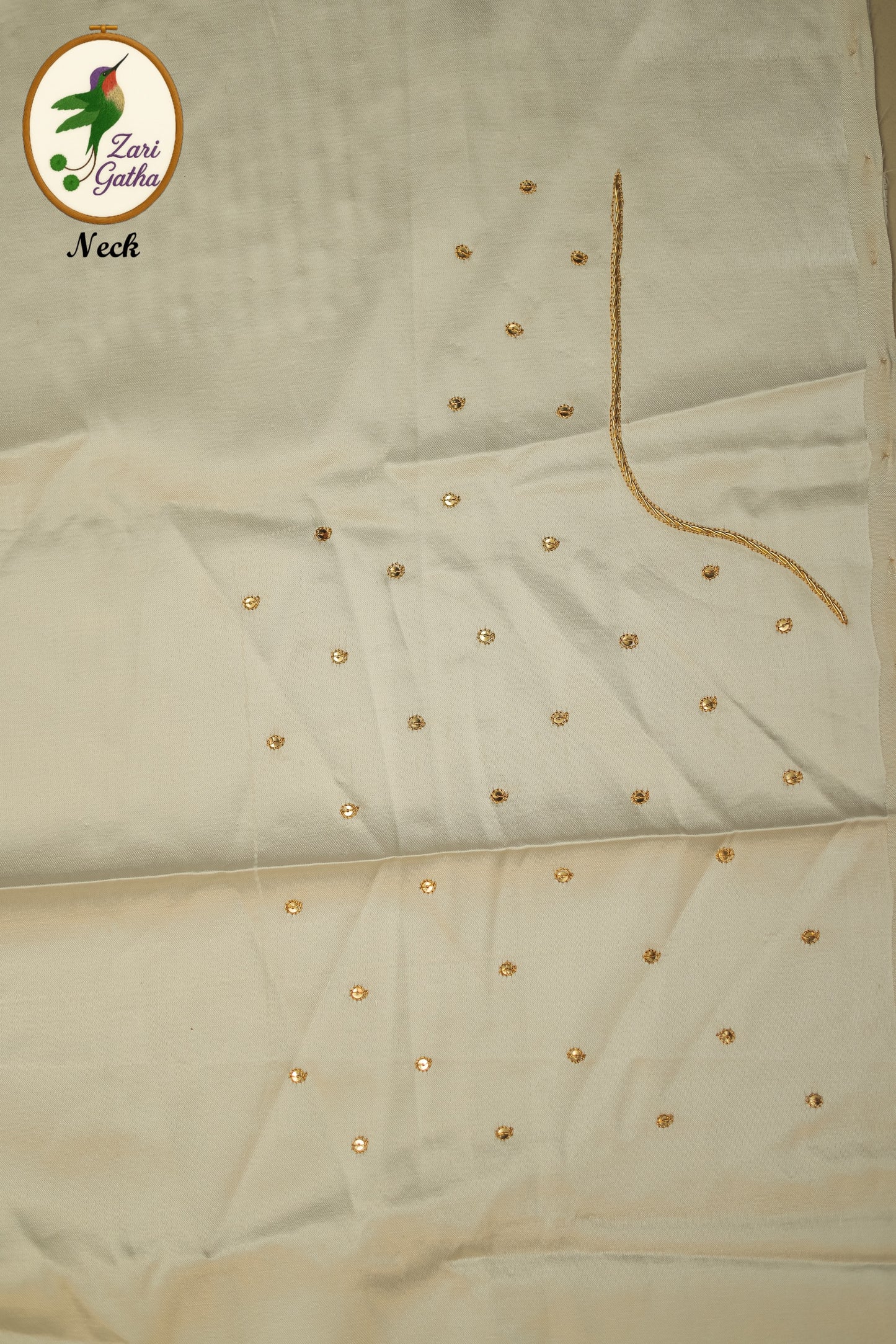 White Pearl Leaf Silk Unstitched Blouse with Sweetheart Neck