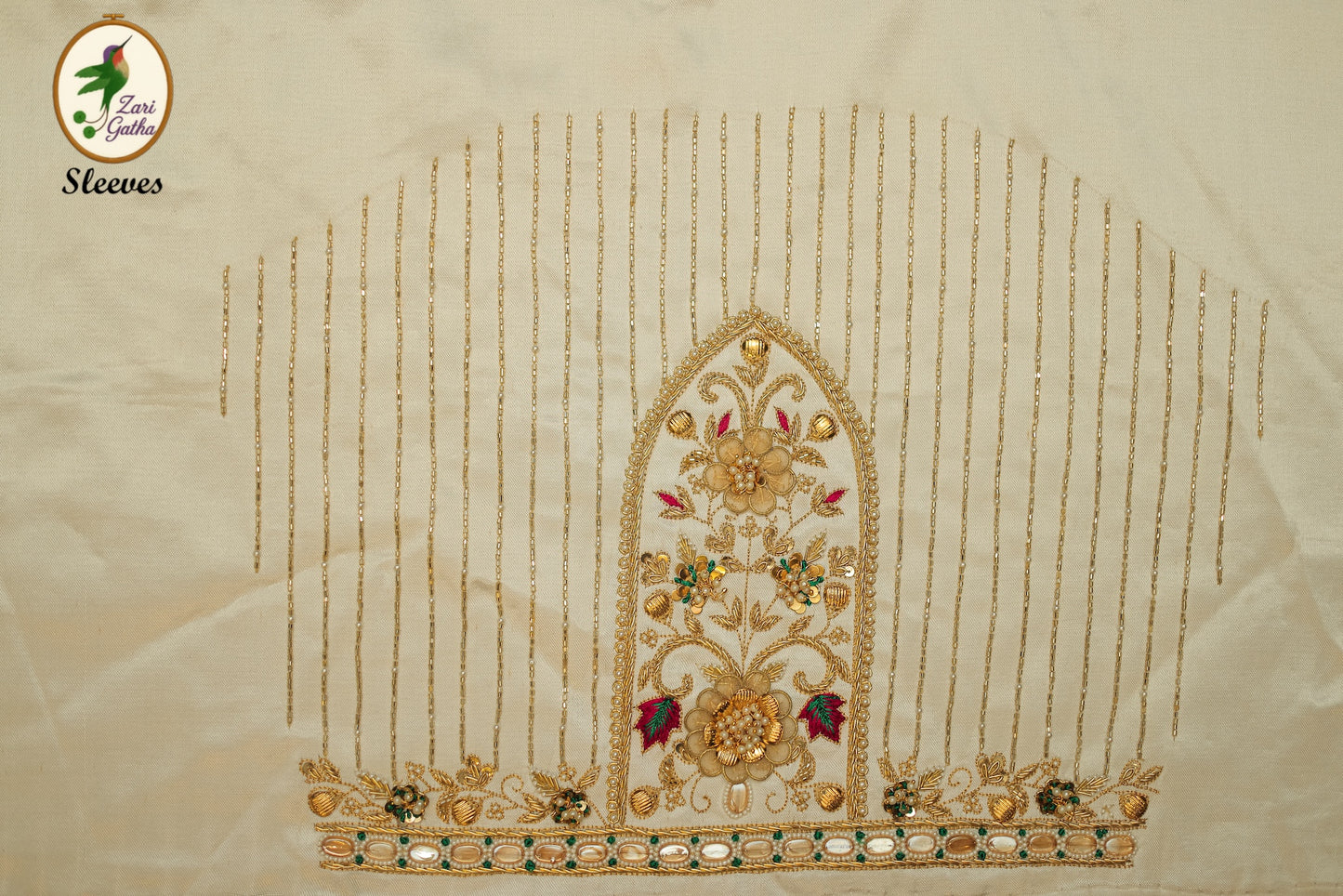 White Pearl Leaf Silk Unstitched Blouse with Sweetheart Neck