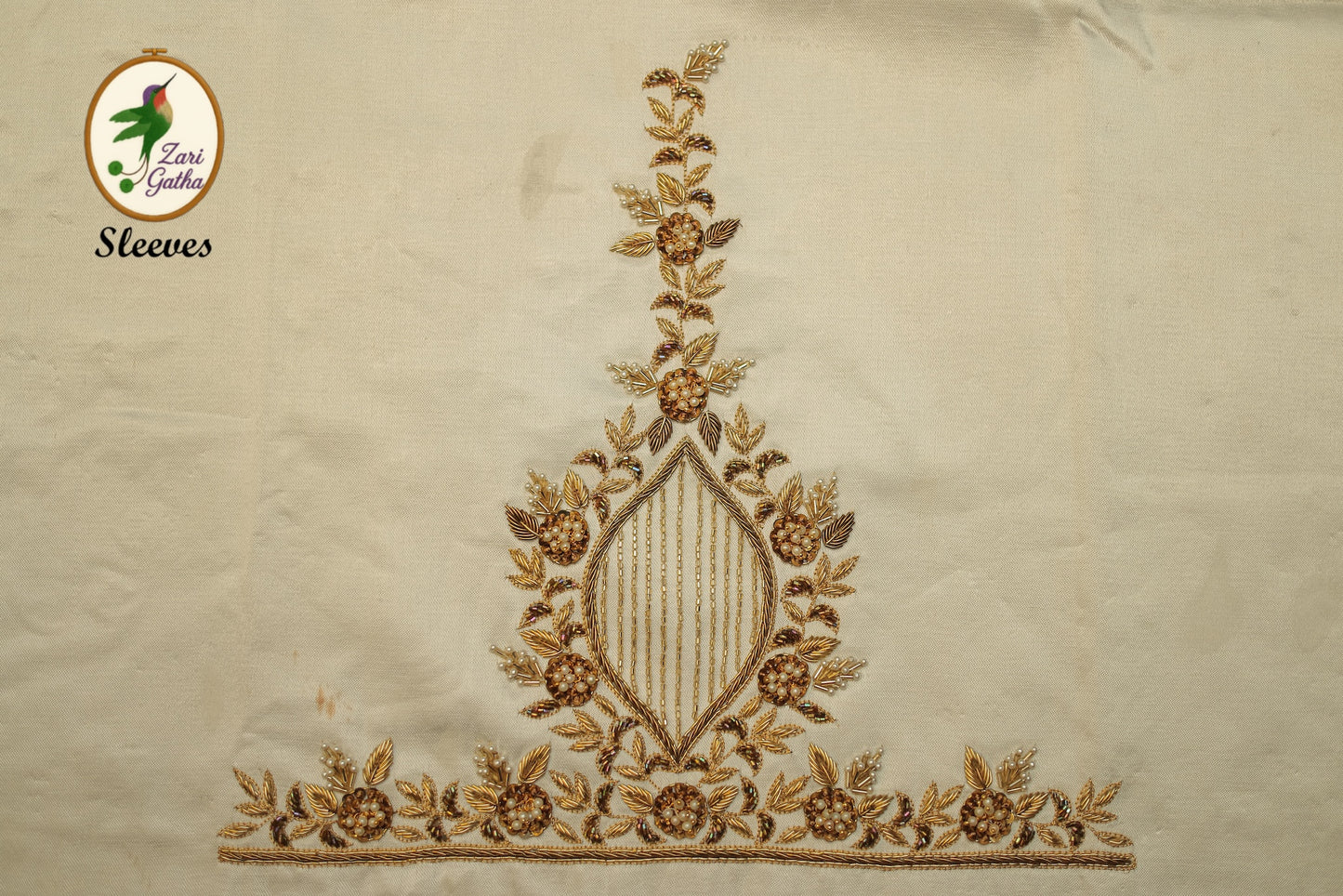 Golden Leaf Work Designer Unstitched Blouse with U-Neck