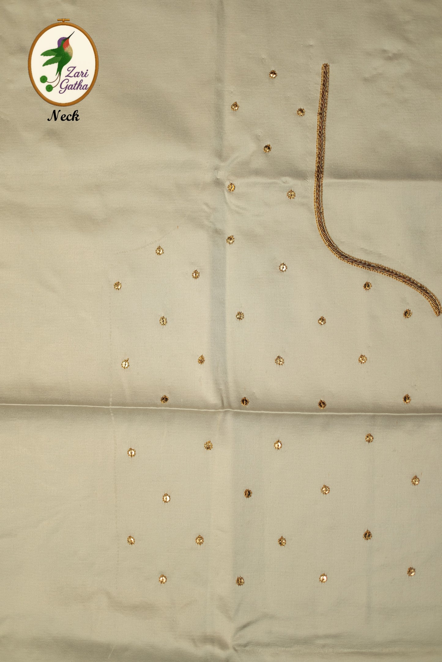 Golden Leaf Work Designer Unstitched Blouse with U-Neck