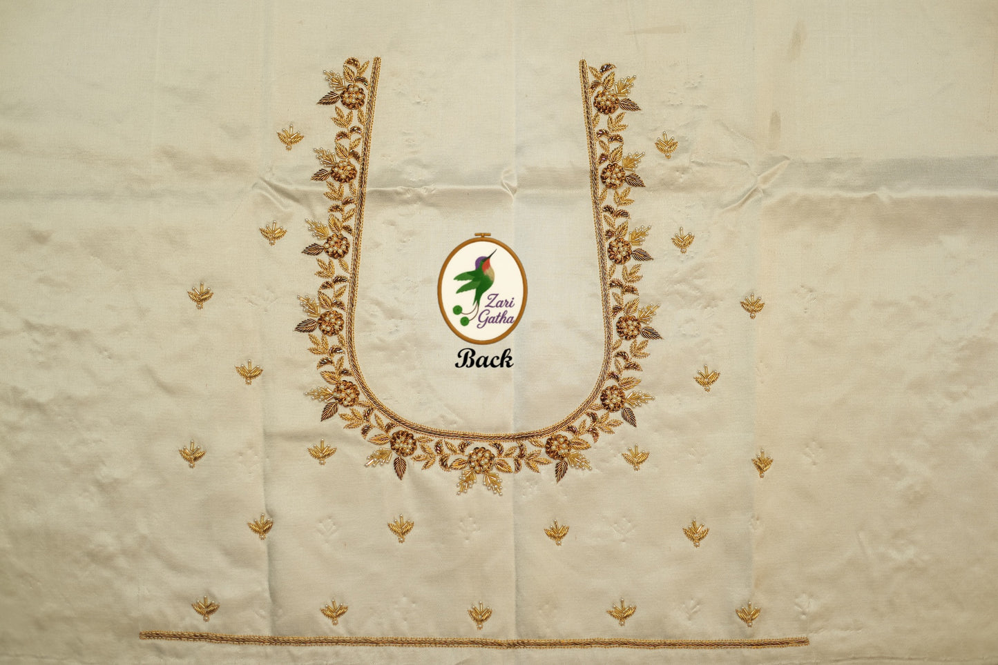 Golden Leaf Work Designer Unstitched Blouse with U-Neck