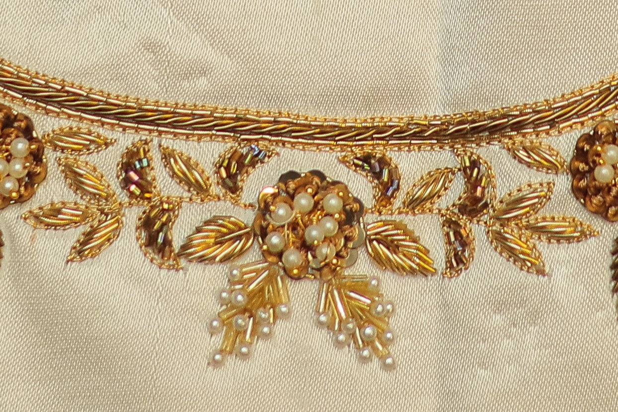 Golden Leaf Work Designer Unstitched Blouse with U-Neck