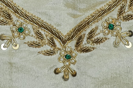 Aristocratic Silk Unstitched Blouse with Zari Thread Detailing with Sweetheat Neck