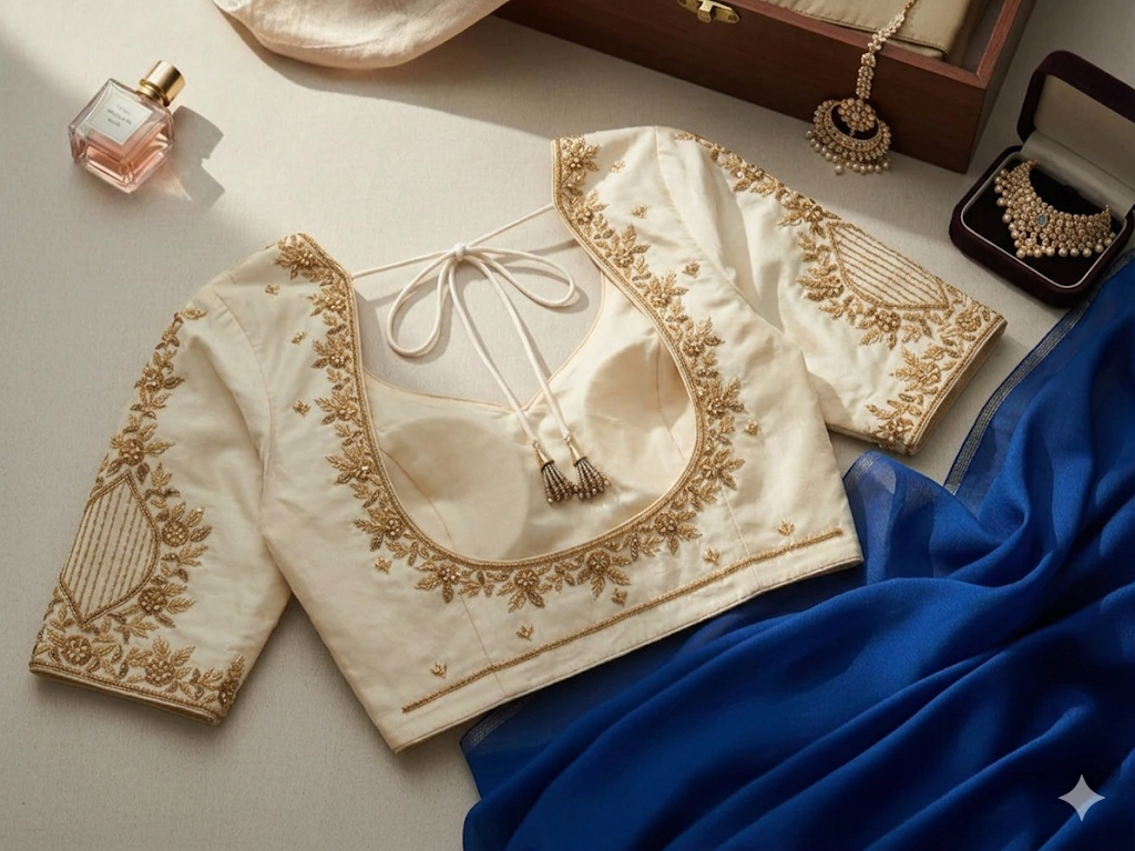How to Style Heavy Zardosi Blouses with Simple Sarees for a Royal Look