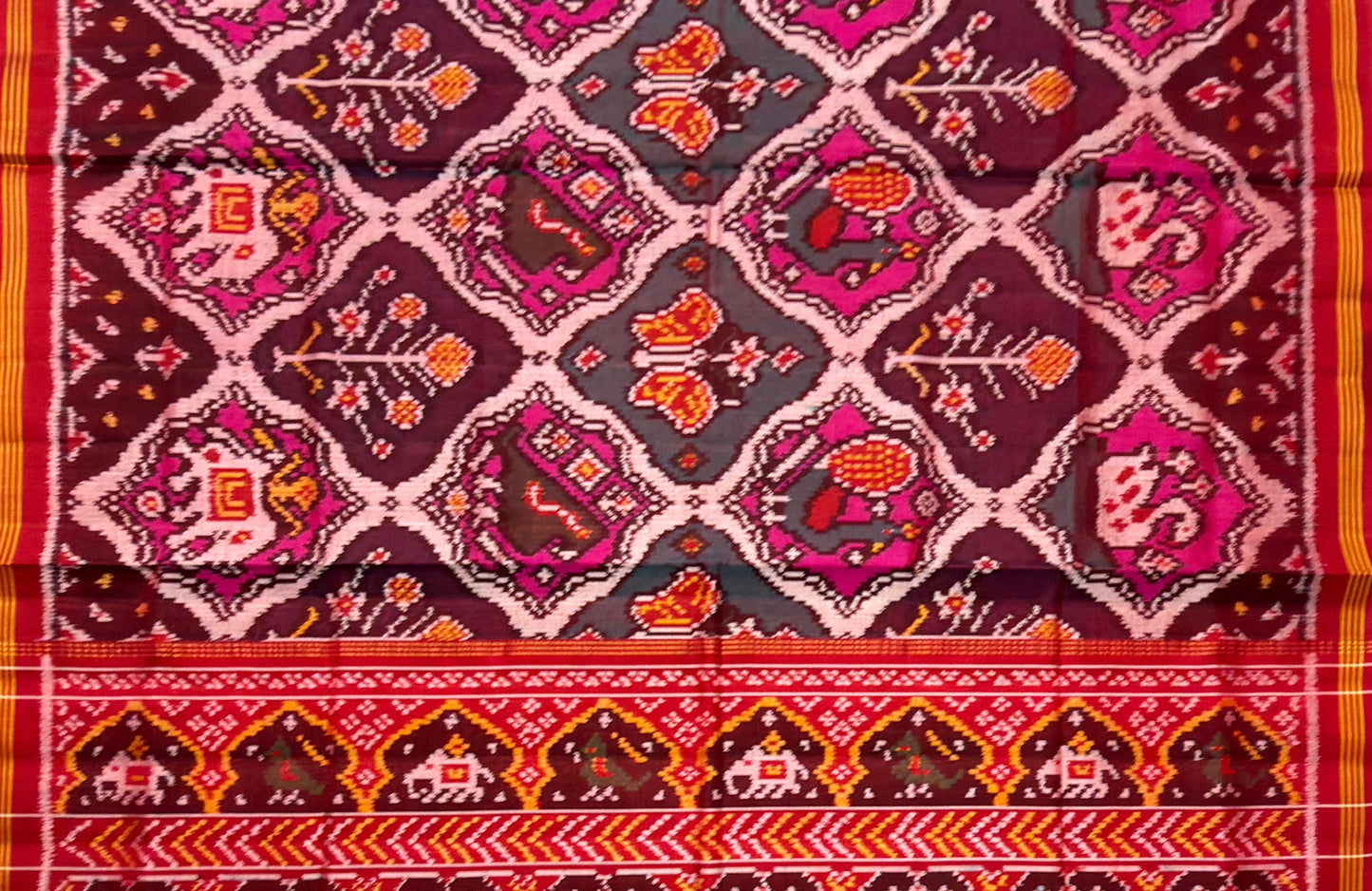 Crimson Elephant & Floral Patola Saree