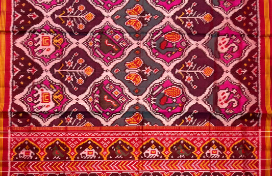 Crimson Elephant & Floral Patola Saree