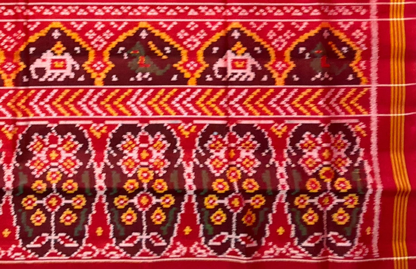 Crimson Elephant & Floral Patola Saree