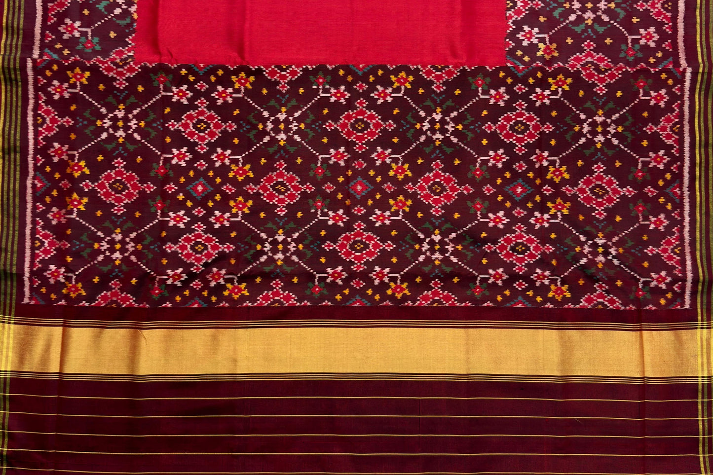 Crimson Ratan Chokdi Phul Patola Saree