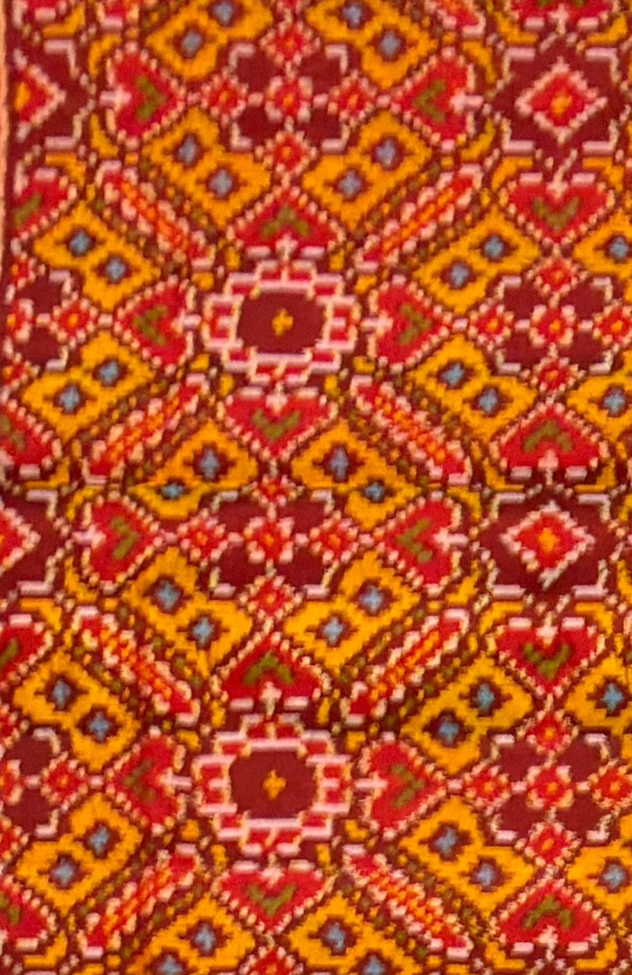 Crimson Red & Mustard Pure Handwoven Patola Ratan Chokdi Saree