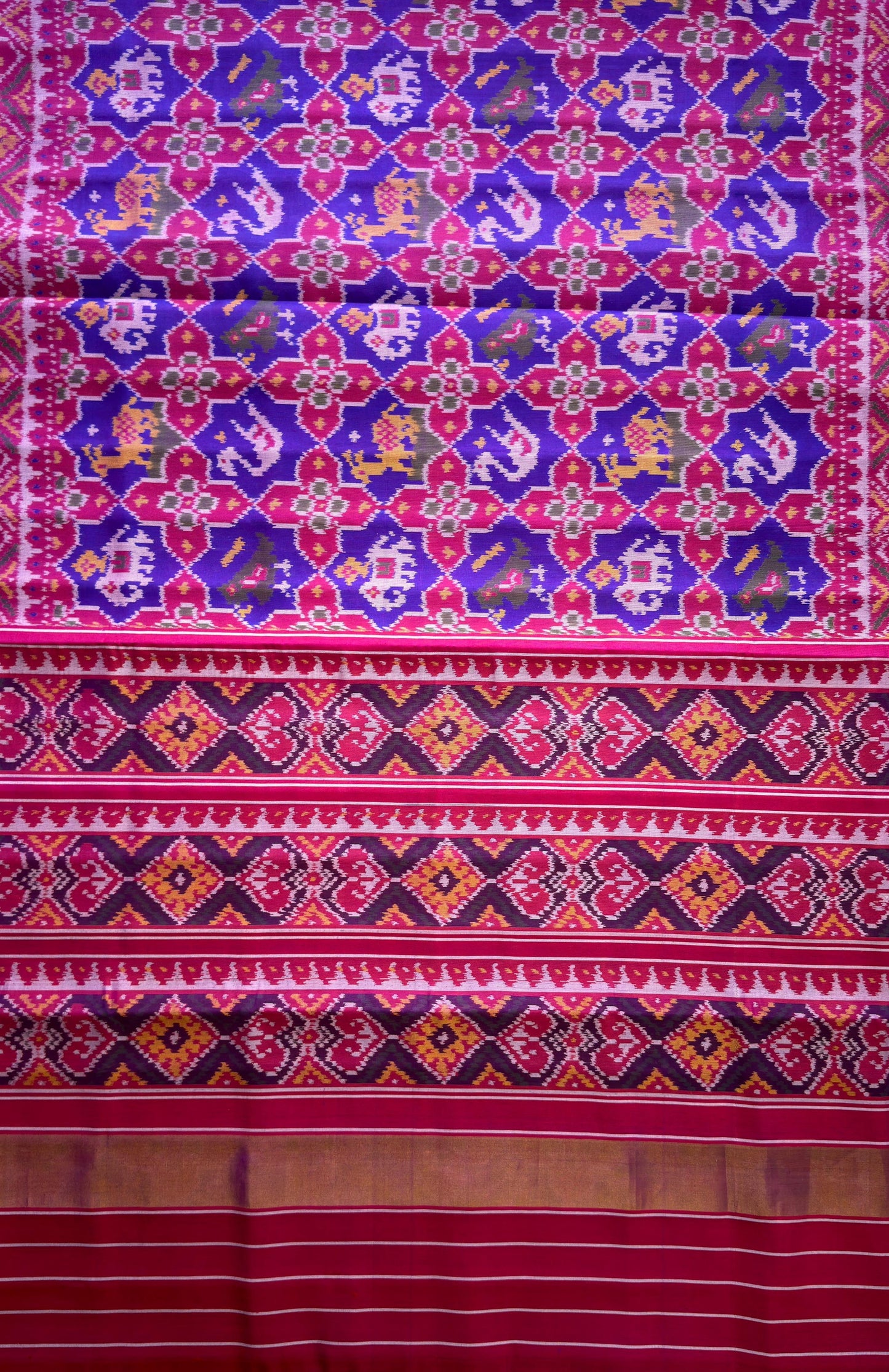 Royal Purple & Rani Pink Multifigure Patola Handwoven Saree