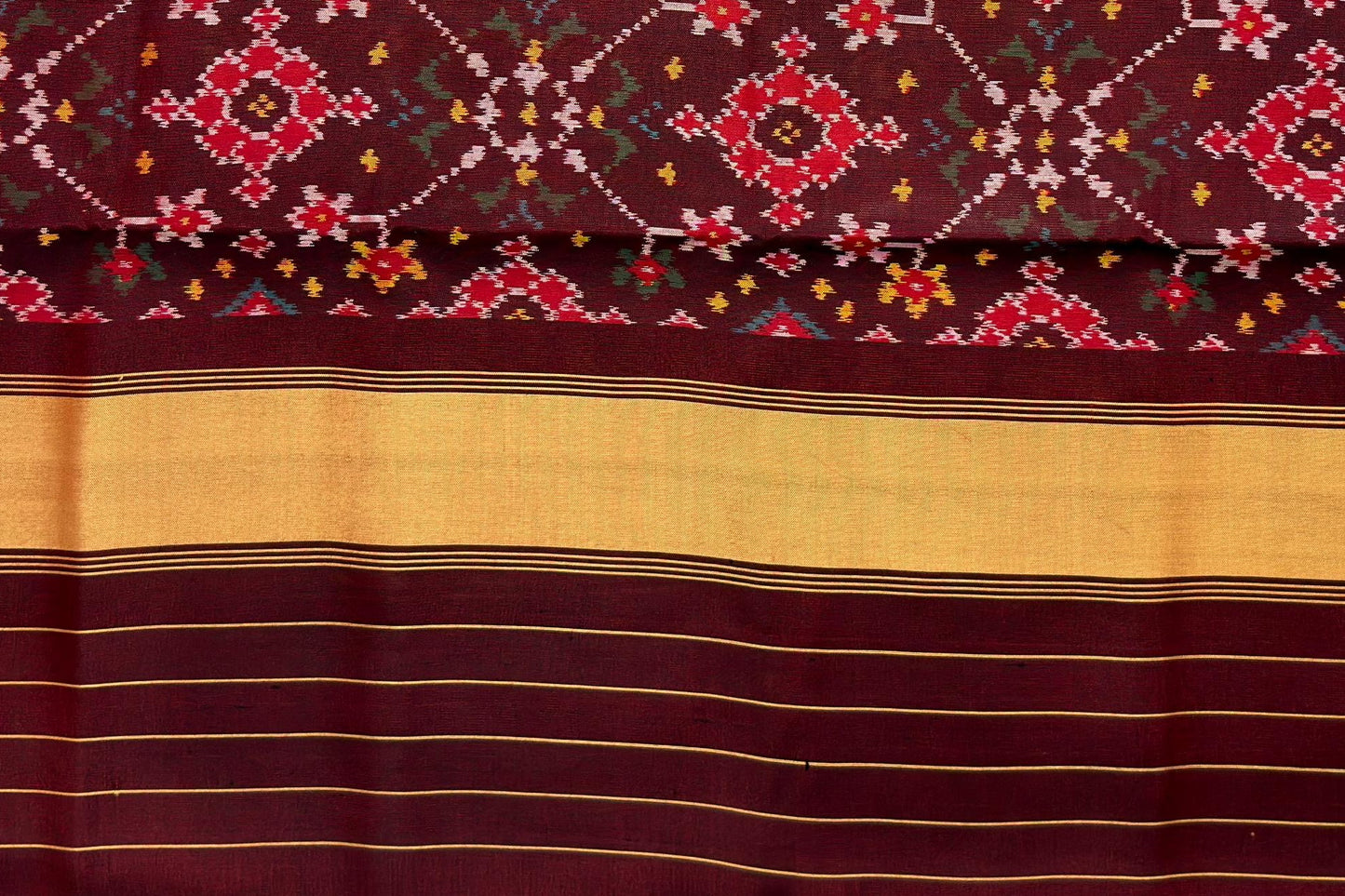 Maroon & Mustard Ratan Chokdi Patola Saree