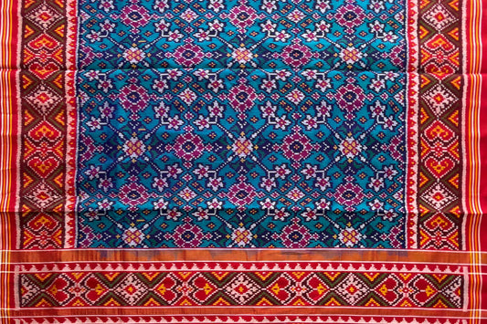 Blue‑Red Contrast Ratan Chokdi Patola Saree