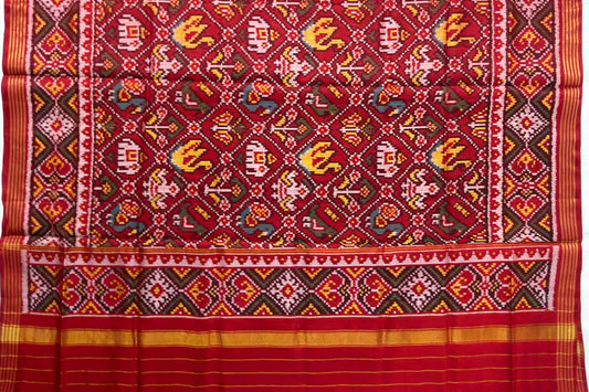 Deep Red Nari Kunj Single Ikkat Patola Dupatta