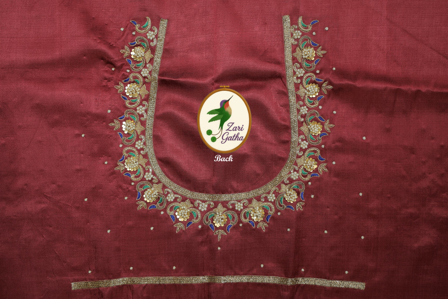 Premium Silk Unstitched Blouse with Traditional Embroidery U Neck