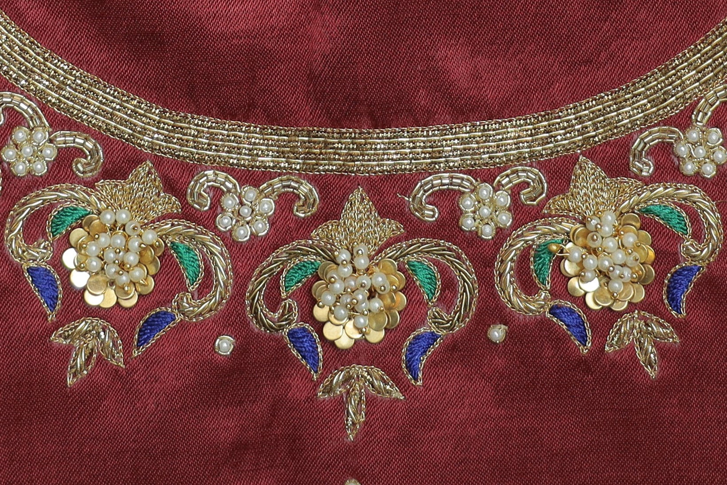 Premium Silk Unstitched Blouse with Traditional Embroidery U Neck