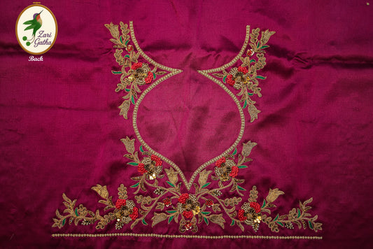 Intricate Pearl & Zari Work Hand-Embroidered Unstitched Blouse with Round-Neck