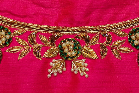 Golden Leaf Work Designer Unstitched Blouse with U-Neck