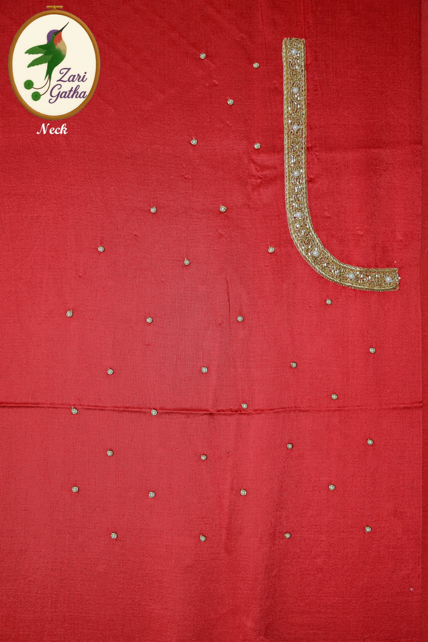 Exquisite Silk Unstitched Blouse with Embroidered Motifs U-neckline