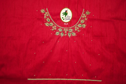 Royal Ruby Dusk Unstitched Blouse with Plain Neck