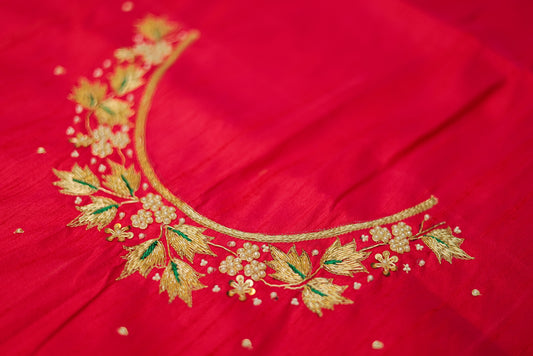 Royal Ruby Dusk Unstitched Blouse with Plain Neck