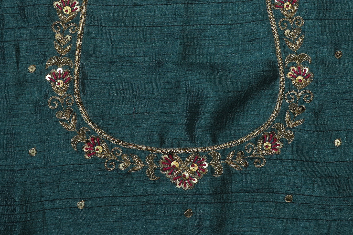Royal Dark Teal Bloom Silk Blouse