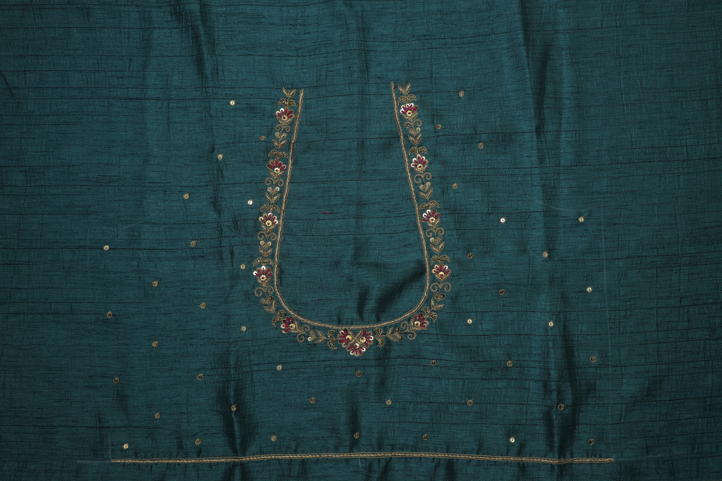 Royal Dark Teal Bloom Silk Blouse