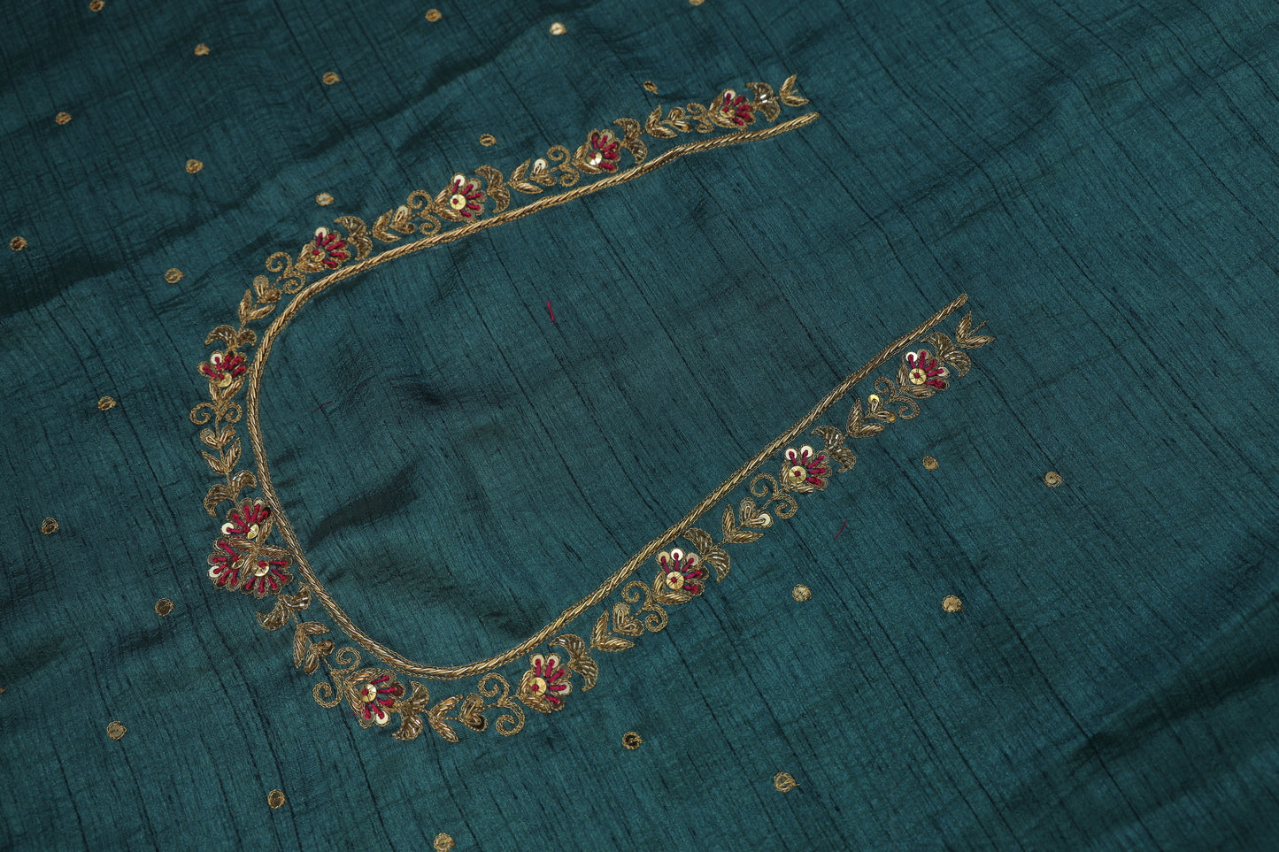 Royal Dark Teal Bloom Silk Blouse