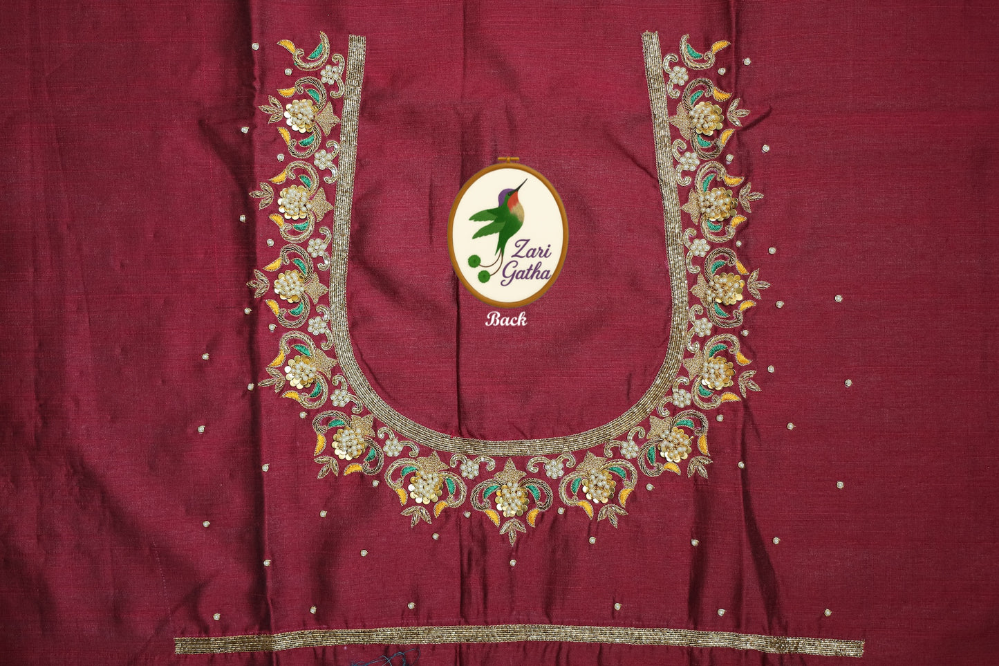 Premium Silk Unstitched Blouse with Traditional Embroidery U Neck