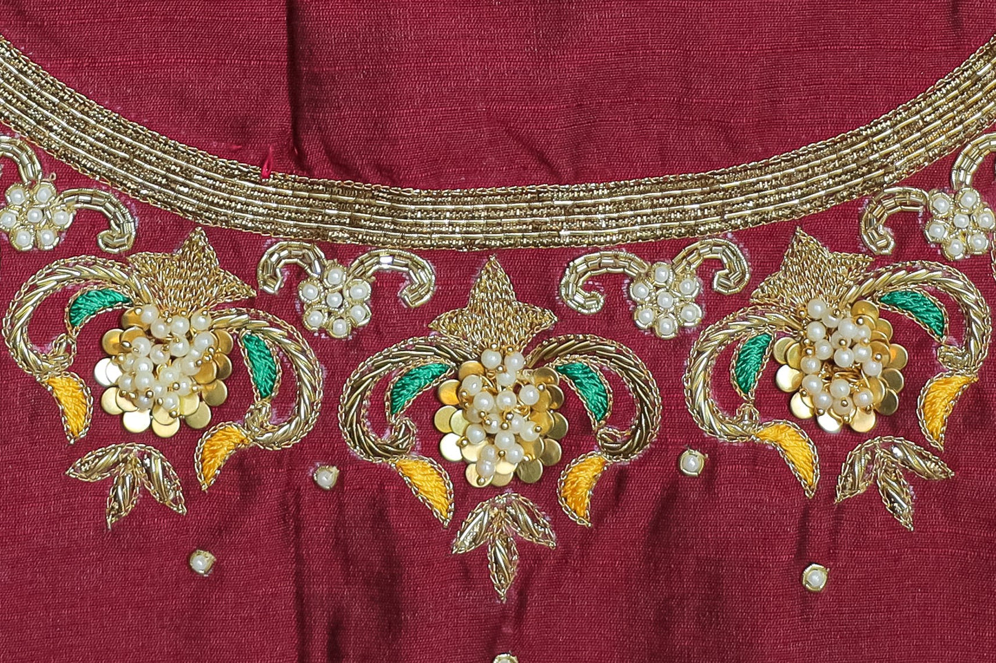 Premium Silk Unstitched Blouse with Traditional Embroidery U Neck