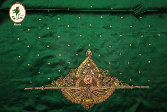 Green Enchant Gaji Silk Unstitched Blouse with Sweetheart Neck