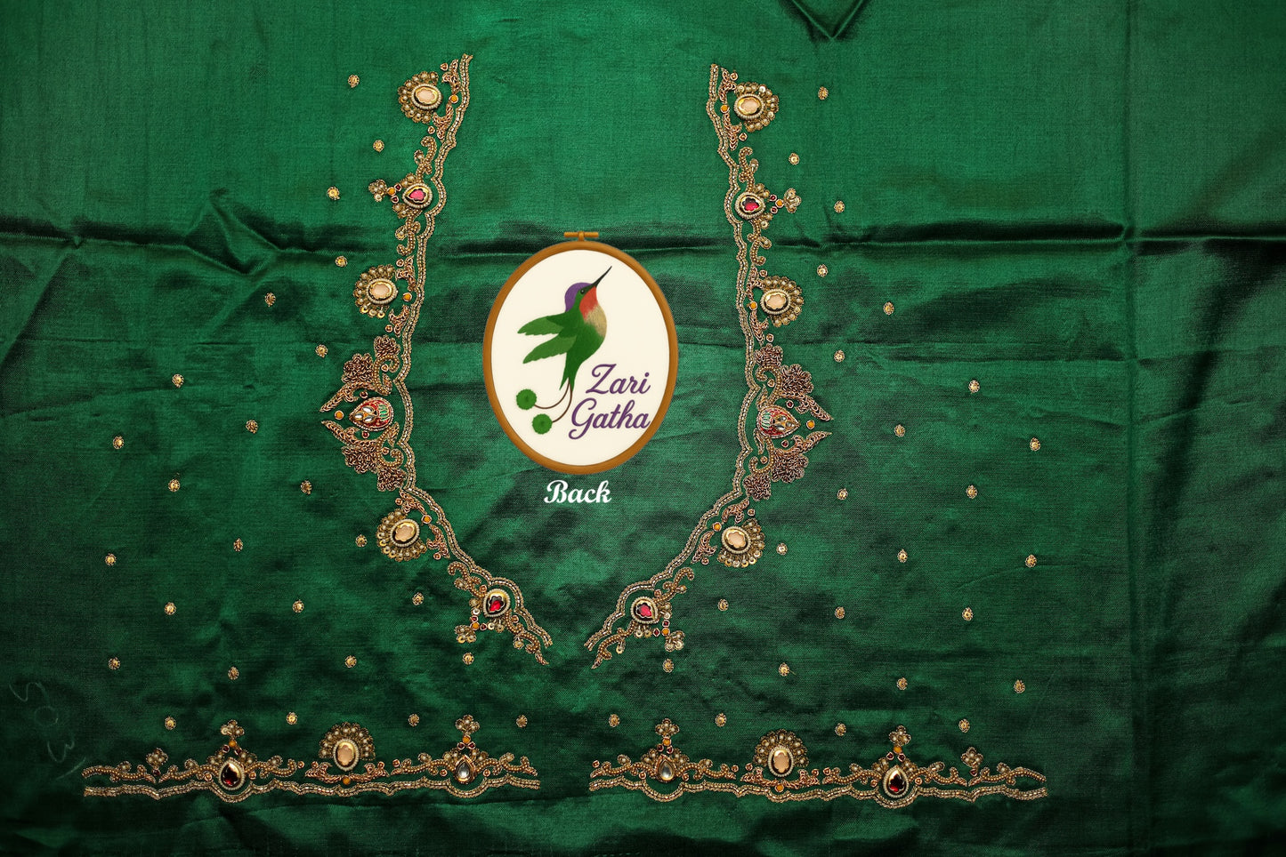 Green Enchant Gaji Silk Unstitched Blouse with Sweetheart Neck