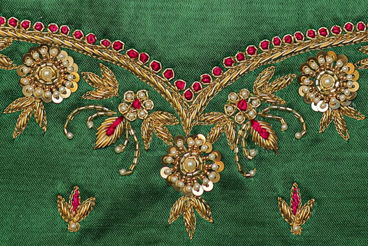 Luxurious Hand Embroidery Raw Silk Unstitched Blouse with Sweetheart Neck