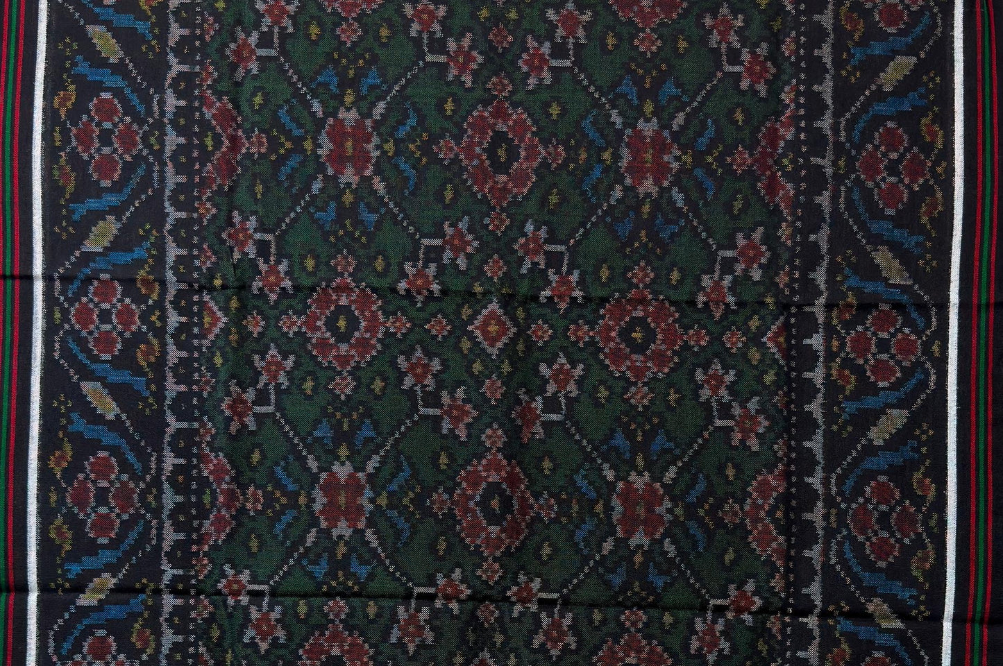 Emerald Green Patola Shawl with Floral Diamonds Design