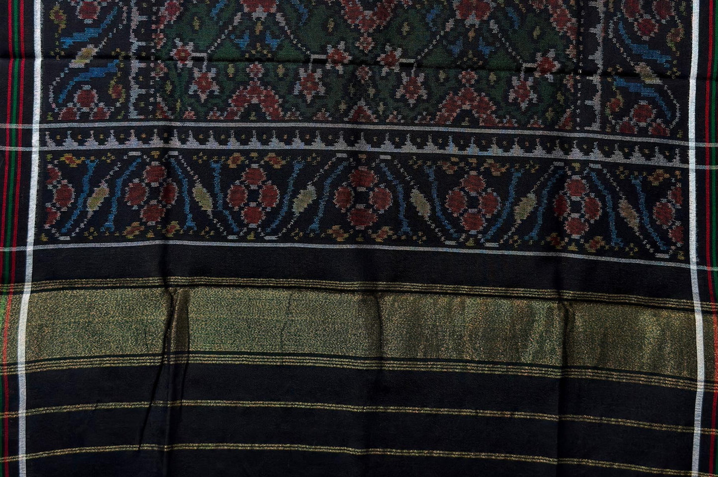 Emerald Green Patola Shawl with Floral Diamonds Design
