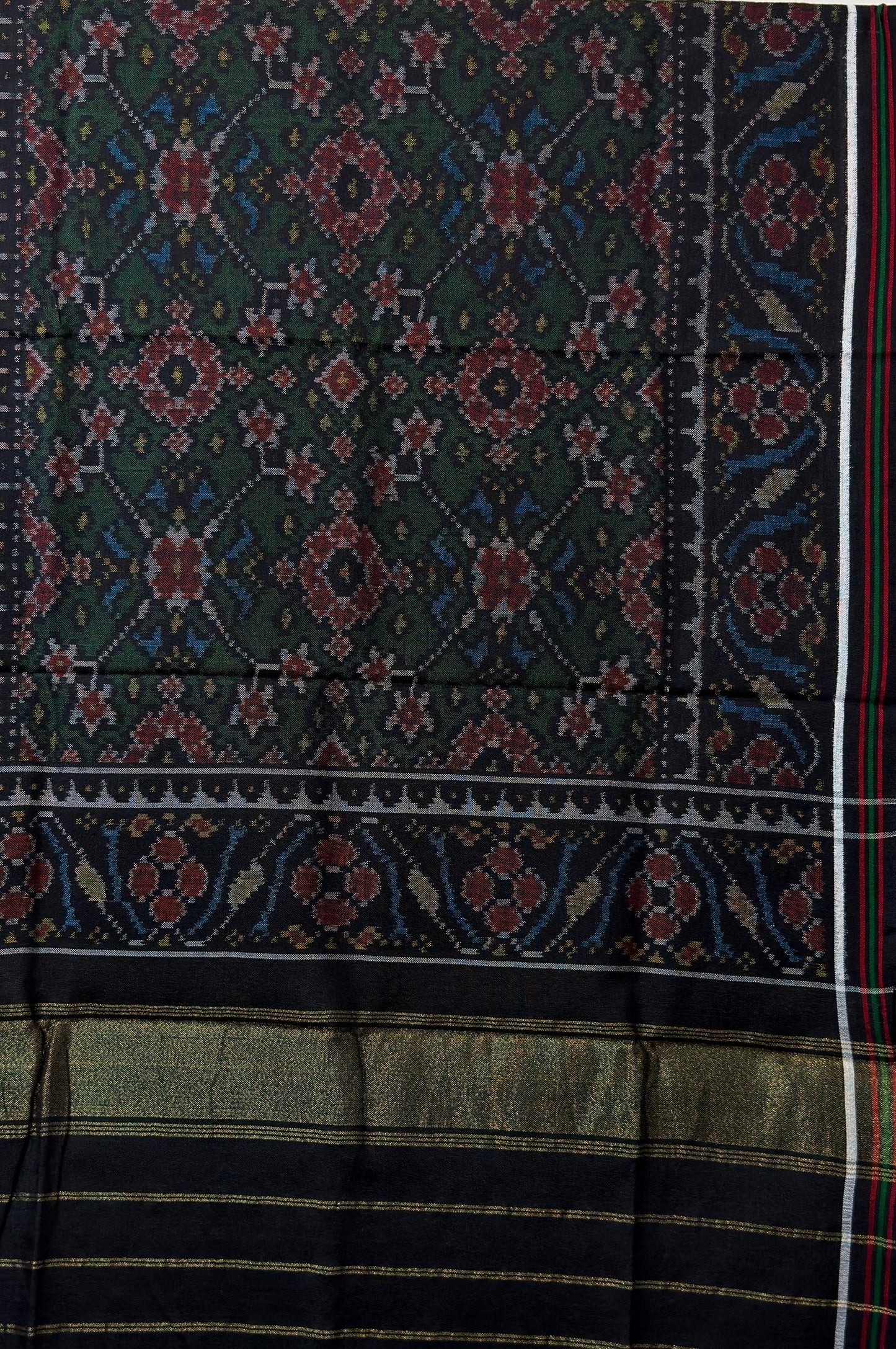 Emerald Green Patola Shawl with Floral Diamonds Design