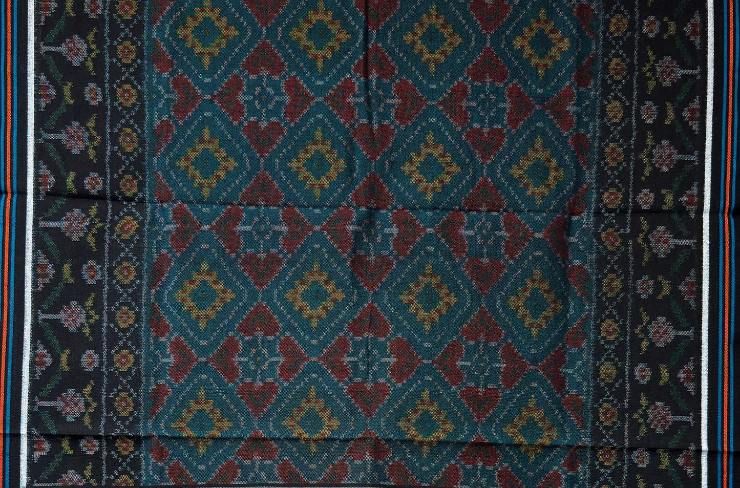Teal Patola Shawl with Floral Diamond Design