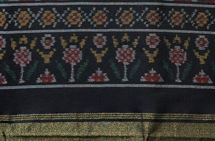 Teal Patola Shawl with Floral Diamond Design