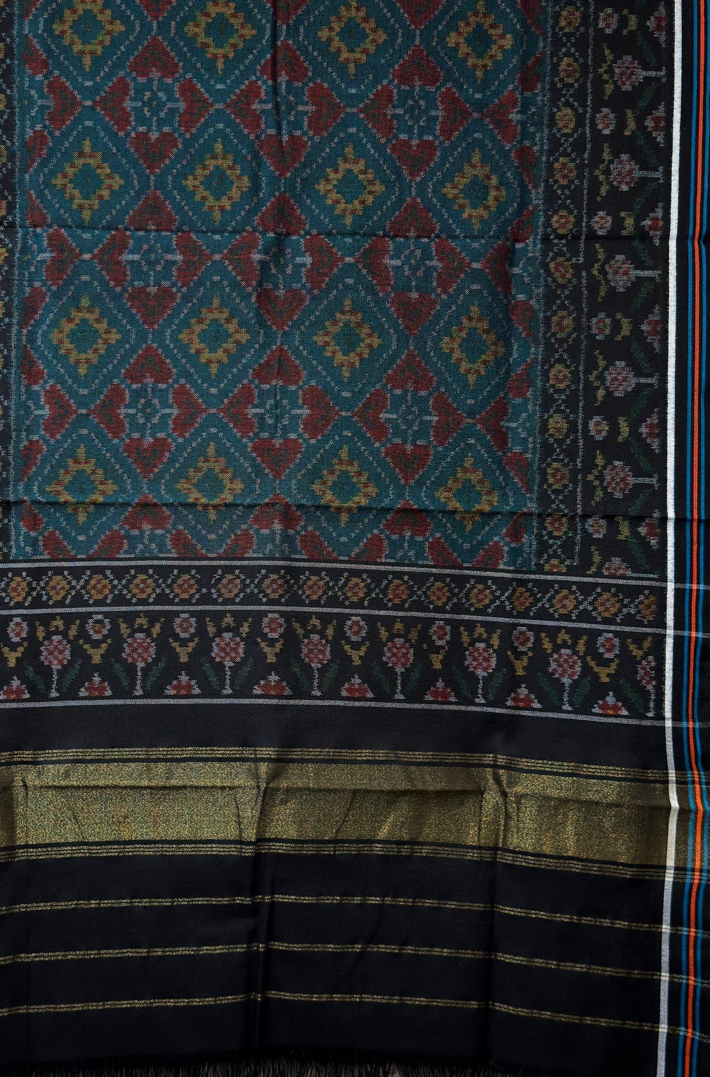 Teal Patola Shawl with Floral Diamond Design