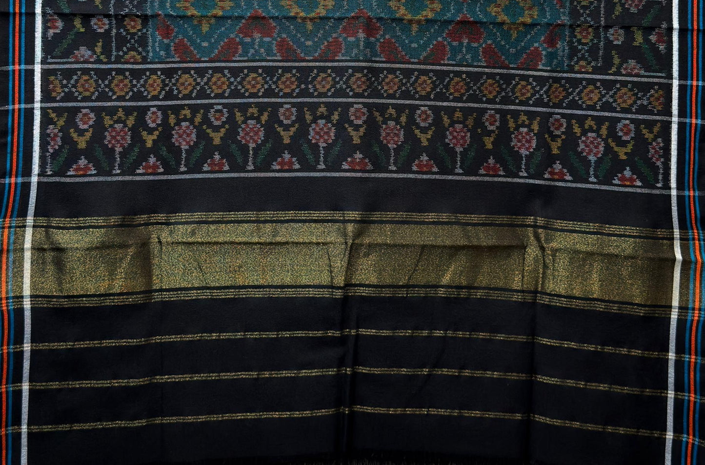 Teal Patola Shawl with Floral Diamond Design