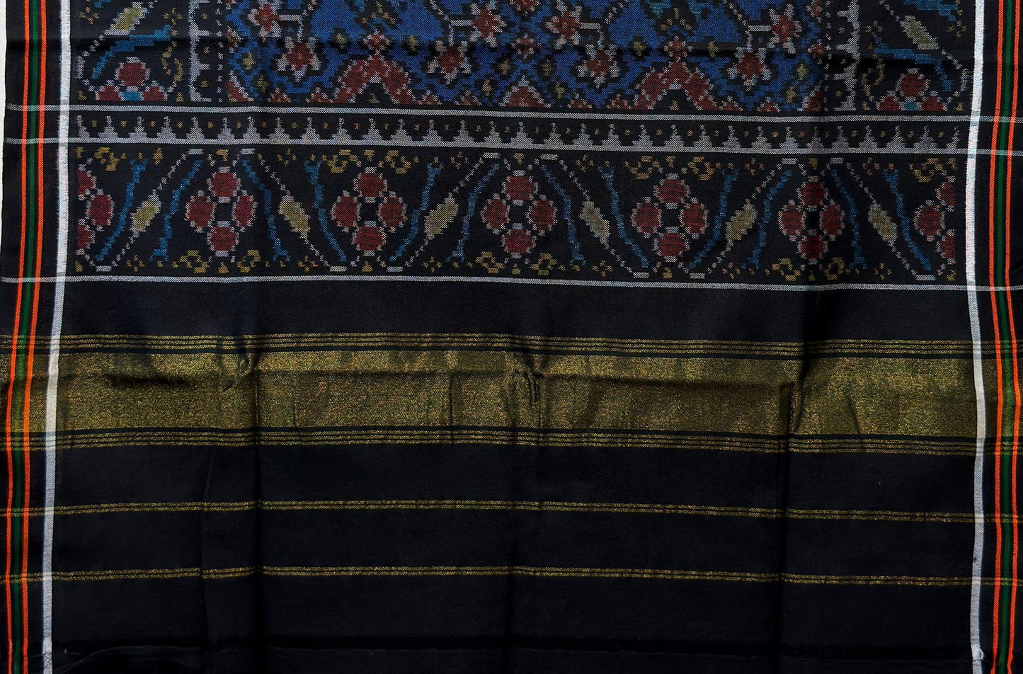 Patola Shawl in Blue and Maroon Harmony
