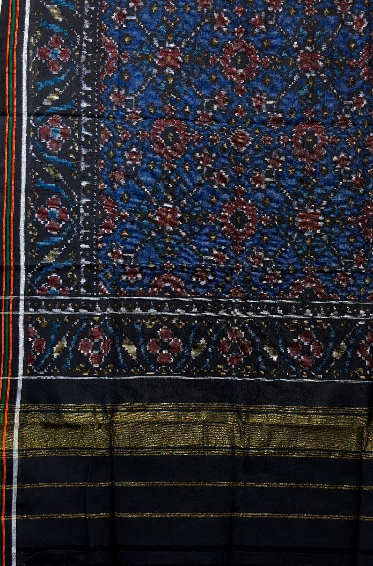 Patola Shawl in Blue and Maroon Harmony