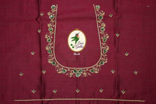 Exquisite Hand Embroidered Raw Silk Unstitched Blouse U-Neck