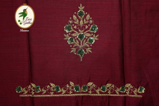 Exquisite Hand Embroidered Raw Silk Unstitched Blouse U-Neck