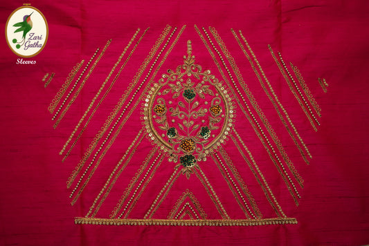 Aristocratic Silk Unstitched Blouse with Embellished Sleeves and U-Neck